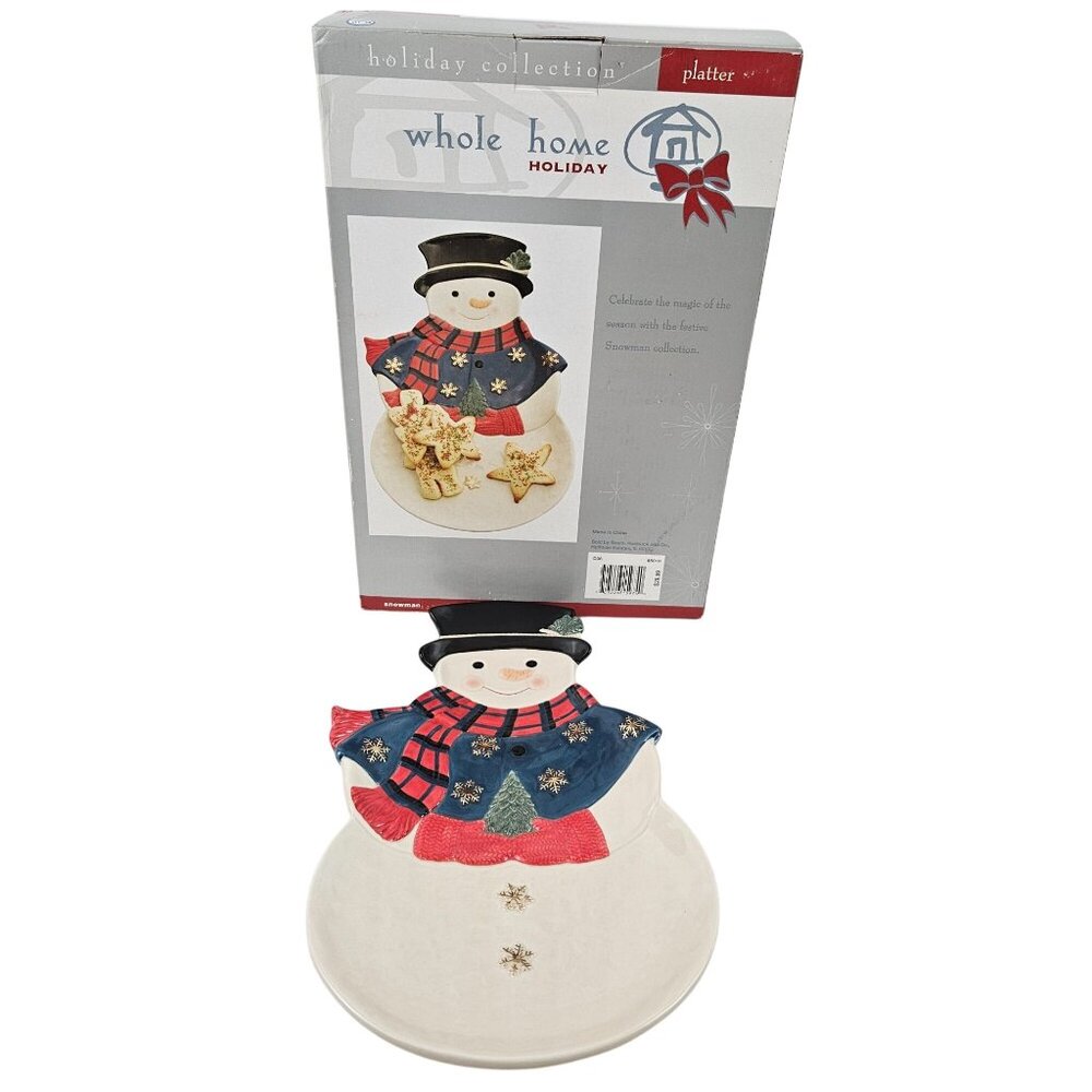 Whole Home Snowman Platter Holiday Collection Ceramic Vintage Christmas Decor